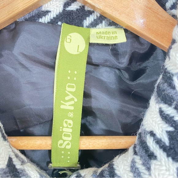 Soia & Kyo Wool Blend Houndstooth Coat Ivory Black And Grey Women's Size Large - Picture 2 of 12